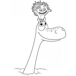 Coloriage Arlo et Spot perché sur son long cou