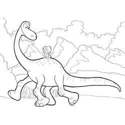 Coloriage Arlo marchant avec Bagou sur le dos