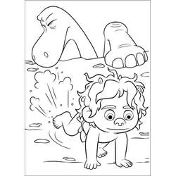 Coloriage Le Voyage d'Arlo : Arlo et Spot jouent dans la boue