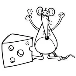 Coloriage Rat debout à côté d'un gros morceau de fromage