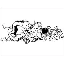 Coloriage Le chien des Dalton reniflant des fleurs