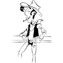 Coloriage Lucky Luke appuyé contre une barrière