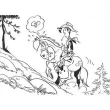 Coloriage Lucky Luke à cheval descendant une pente