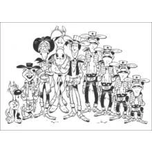 Coloriage Les Dalton en portrait de groupe avec Lucky Luke