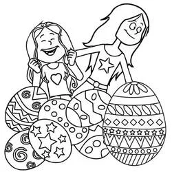 Coloriage Les Sisters entourées d'œufs de Pâques décorés