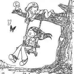Coloriage Les Sisters sur la branche et la balançoire