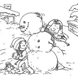 Coloriage Les Sisters construisant un bonhomme de neige