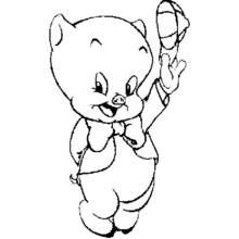 Coloriage Porky Pig saluant avec son chapeau