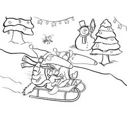 Coloriage Loup Auzou en luge dans la neige avec un lapin Coloriage Loup Auzou en luge dans la neige avec un lapin