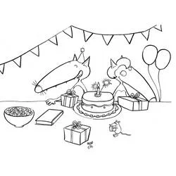 Coloriage Loup Auzou fêtant un anniversaire Coloriage Loup Auzou fêtant un anniversaire
