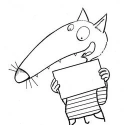 Coloriage Loup Auzou tenant une pancarte vide Coloriage Loup Auzou tenant une pancarte vide