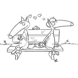 Coloriage Loup Auzou assis sur un banc avec sa louve Coloriage Loup Auzou assis sur un banc avec sa louve