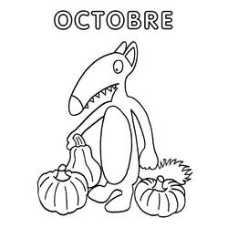 Coloriage Loup Auzou tenant une citrouille en octobre Coloriage Loup Auzou tenant une citrouille en octobre