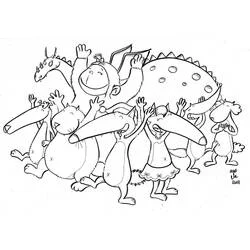 Coloriage Groupe d'animaux amis en pleine célébration Coloriage Groupe d'animaux amis en pleine célébration