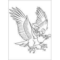 Coloriage Marcelino sur un aigle géant