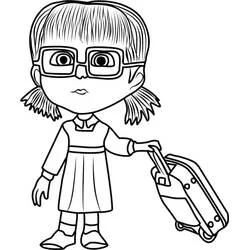 Coloriage Dasha avec ses lunettes tirant sa valise