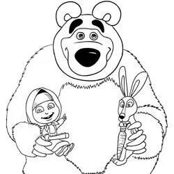 Coloriage Masha, Michka et le lapin réunis