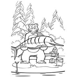 Coloriage Masha Et Michka avec un énorme poisson pêché