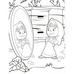 Coloriage Masha qui s'admire dans un miroir