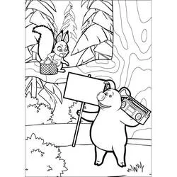 Coloriage L'écureuil et Rosie de Masha Et Michka avec sa radio