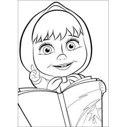 Coloriage Masha en train de lire un livre en levant le doigt