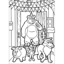 Coloriage Michka avec le cochon, la chèvre et le loup