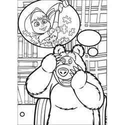 Coloriage Masha et Michka avec une bulle de pensée puzzle