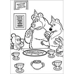 Coloriage Masha Et Michka fêtant un anniversaire