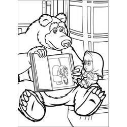 Coloriage Masha et Michka lisant une histoire