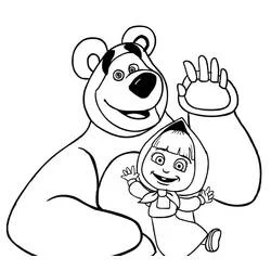 Coloriage Masha et Michka font un signe de la main