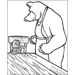 Coloriage Masha et Michka partageant un repas