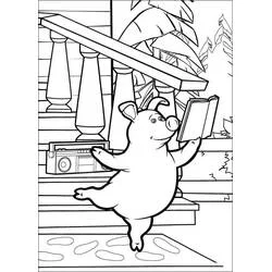 Coloriage Rosie le cochon lisant un livre sur le porche