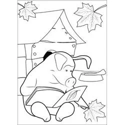 Coloriage Rosie le cochon lisant près de sa maison