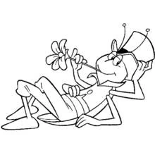 Coloriage Ami de Maya l'abeille allongé avec une marguerite