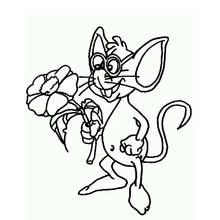 Coloriage Souris à lunettes tenant une fleur