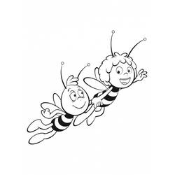 Coloriage Maya l'abeille volant main dans la main avec Willy