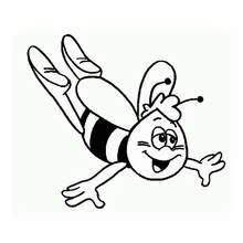 Coloriage Maya l'abeille volant avec un grand sourire
