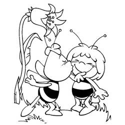 Coloriage Maya l'abeille reçoit un bisou
