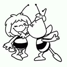 Coloriage Maya l'abeille recevant un bisou de Willy