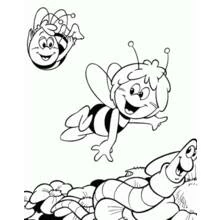 Coloriage Maya l'abeille en vol avec Willy et une chenille