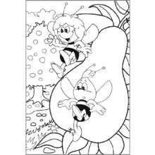 Coloriage Maya l'abeille et Willy sur une grande gousse