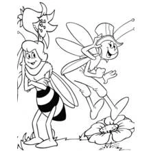Coloriage Maya l'abeille et Flip riant ensemble