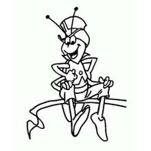 Coloriage Maya l'abeille et son ami perché sur une branche