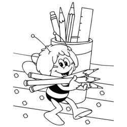 Coloriage Maya l'abeille transportant des crayons de couleur