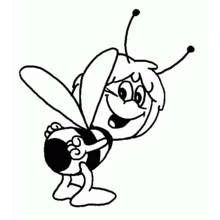 Coloriage Maya l'abeille souriante aux ailes déployées