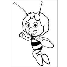Coloriage Maya l'abeille volant avec un grand sourire