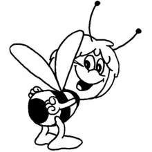 Coloriage Maya l'abeille souriante avec ses ailes déployées