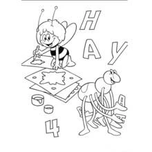 Coloriage Maya l'abeille peignant avec une fourmi amie