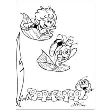 Coloriage Maya l'abeille et Willy volant au-dessus d'une chenille