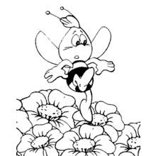 Coloriage Maya l'abeille volant au-dessus des fleurs